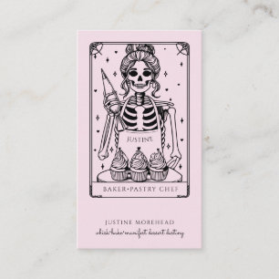 Tarot Skeleton Baker Whisk Cupcake Pink Business Card