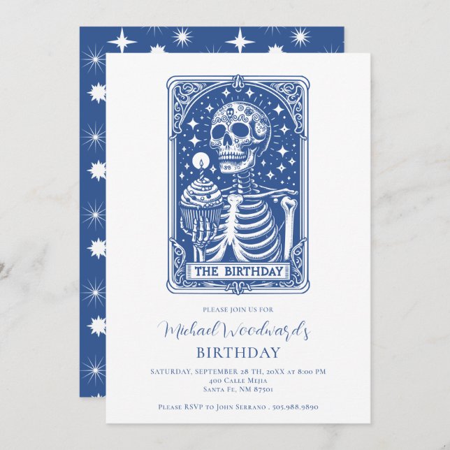 Tarot Skeleton Blue Birthday Invitation (Front/Back)