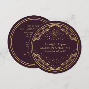 Tarot Sun and Moon Wedding Rehearsal Dinner Invitation