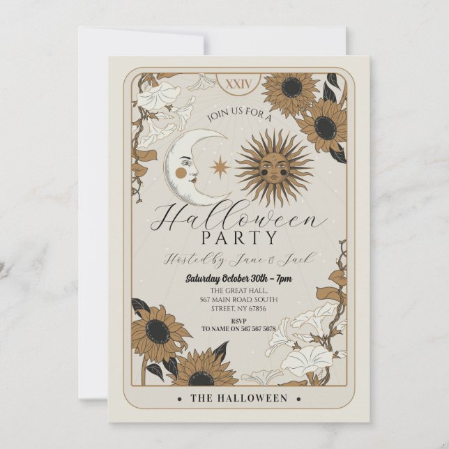 Tarot Sun Moon Align Halloween Spirits Invitation (Front)
