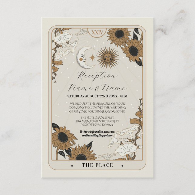 Tarot Sun Moon Aligned Reception Wedding Cards (Front)