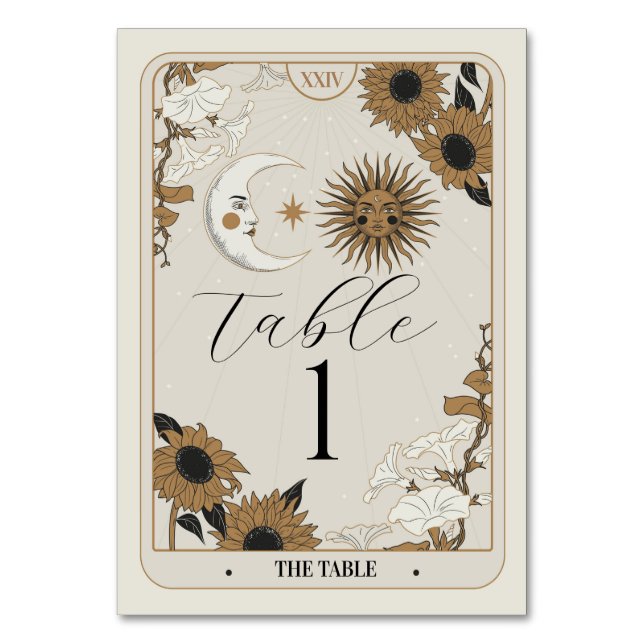 Tarot Table Numbers Wedding Sun Moon Aligned Cards (Front)