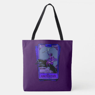 Tarot, the Lovers and the Death Card on purple Tote Bag