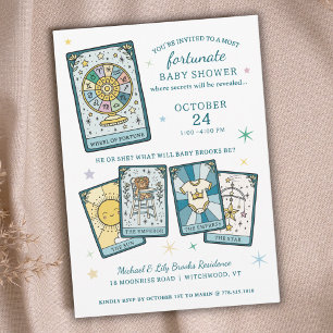 Tarot Wheel of Fortune Gender Reveal Baby Shower Invitation