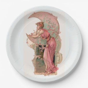 TAROTS/ LADY OF THE MOON, FLOWERS IN PINK PAPER P PLATE