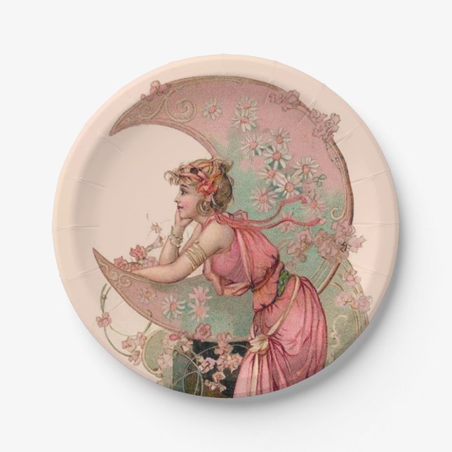 TAROTS/ LADY OF THE MOON, FLOWERS IN PINK PAPER PLATE (Front)