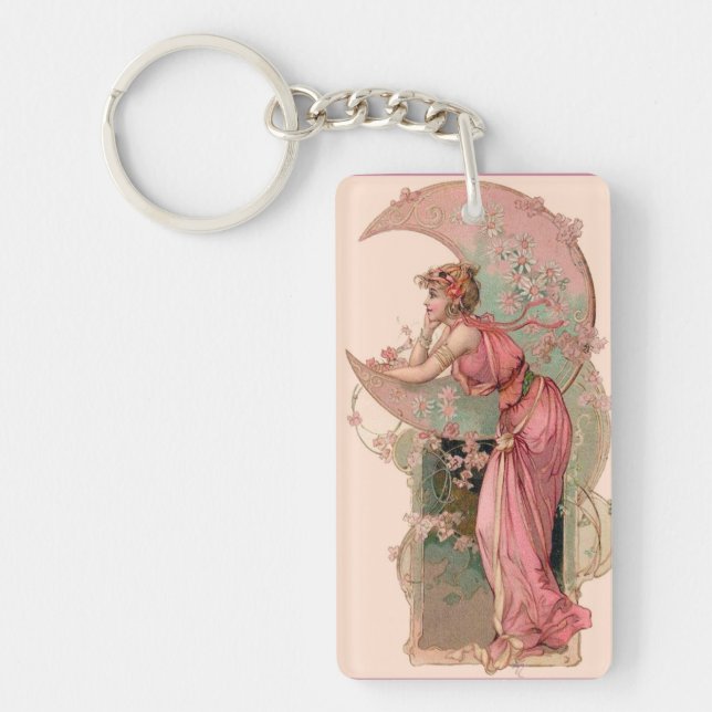 TAROTS/ LADY OF THE MOON WITH FLOWERS IN PINK KEY RING (Front)