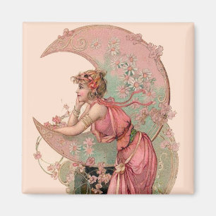 TAROTS / LADY OF THE MOON WITH FLOWERS IN PINK MAGNET