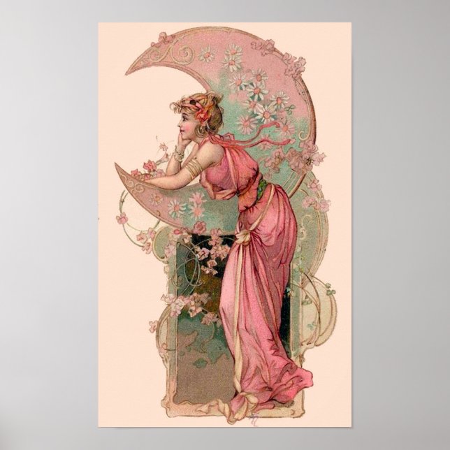 TAROTS / LADY OF THE MOON WITH FLOWERS IN PINK POSTER (Front)