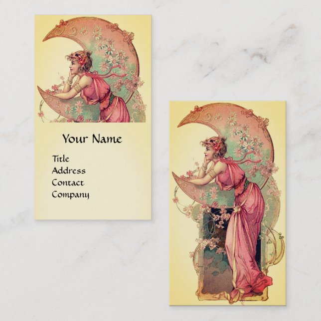 TAROTS / LADY OF THE MOON WITH FLOWERS Pink Yellow Business Card (Front/Back)