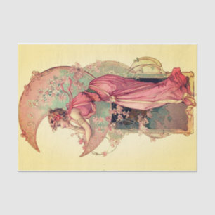 TAROTS/ LADY OF THE MOON WITH FLOWERS Pink Yellow Tissue Paper