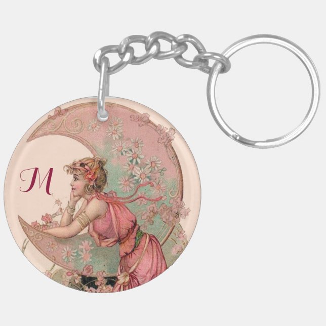 TAROTS/ MOON LADY,FLOWERS IN PINK, MONOGRAM KEY RING (Back Right)