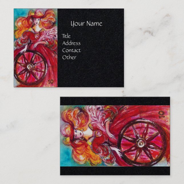 TAROTS OF LOST SHADOWS Wheel Of Fortune Black Business Card (Front/Back)