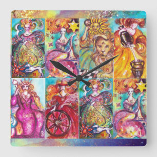 TAROTS OF THE LOST SHADOWS /STAR,MOON,SUN,EMPRESS SQUARE WALL CLOCK