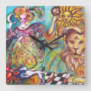 TAROTS OF THE LOST SHADOWS /THE MOON AND THE SUN SQUARE WALL CLOCK