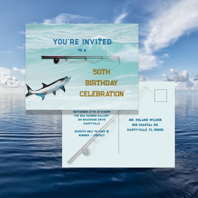 Tarpon Fishing Adult Birthday Party Invitation Postcard (Creator Uploaded)