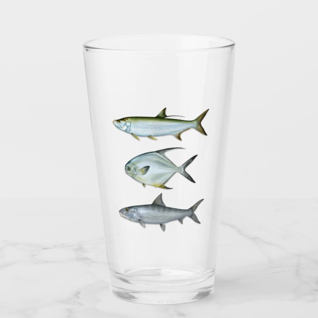 Tarpon, Permit, Bonefish Drink Glass (Front)