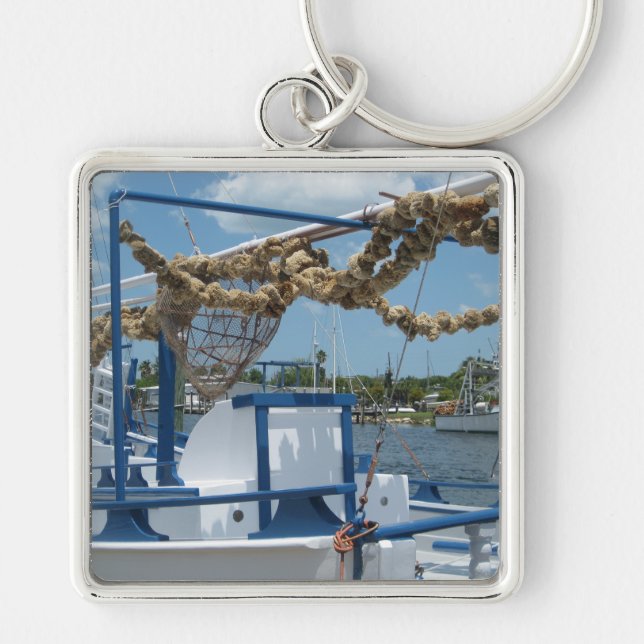 Tarpon Springs Sponge Boat Ornament Key Ring (Front)