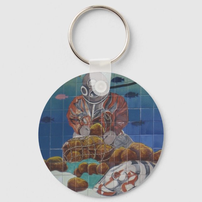 Tarpon Springs Sponge Diver Mural Keychain (Front)