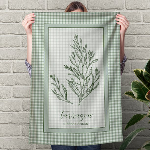 Tarragon Herb Kitchen Towel – Green Gingham Border