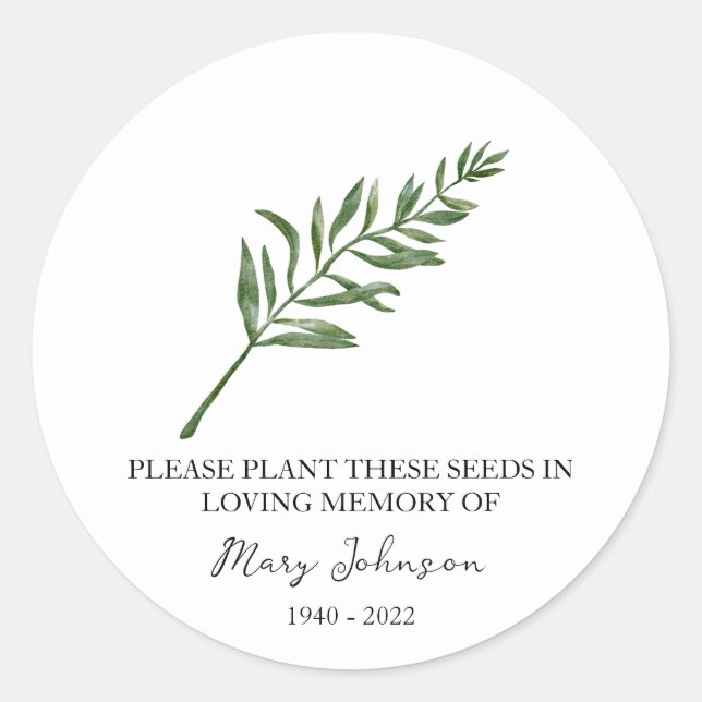 Tarragon Memorial Funeral Seed Packet Classic Round Sticker (Front)