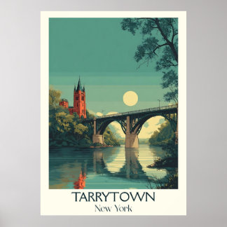 Tarrytown New York Vintage Bridge River Art Poster
