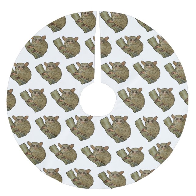 Tarsier cartoon illustration brushed polyester tree skirt (Front)