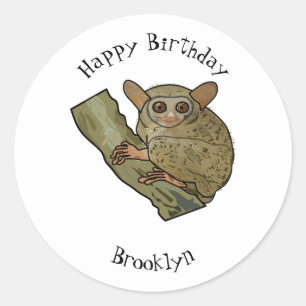 Tarsier cartoon illustration classic round sticker