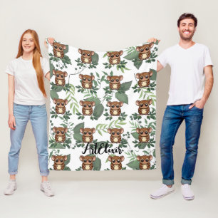Tarsier Leaves Green Print Fleece Blanket