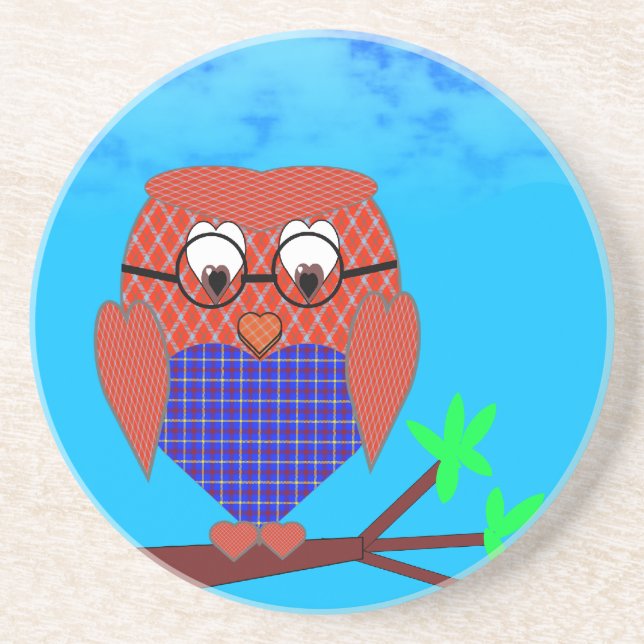 Tartan and Hearts Owl Coaster (Front)