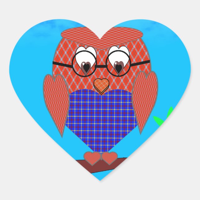 Tartan and Hearts Owl Heart Sticker (Front)