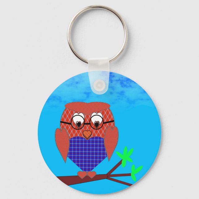 Tartan and Hearts Owl Key Ring (Front)