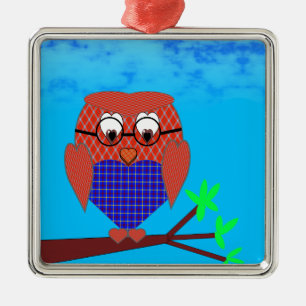 Tartan and Hearts Owl Metal Tree Decoration