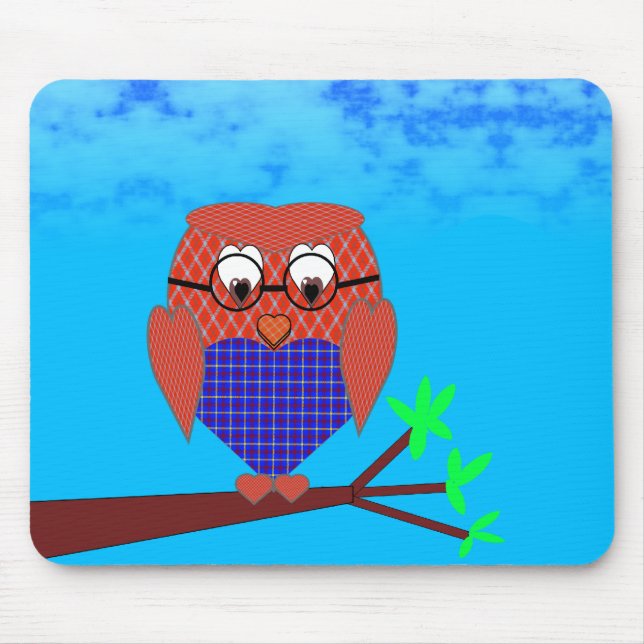 Tartan and Hearts Owl Mouse Pad (Front)
