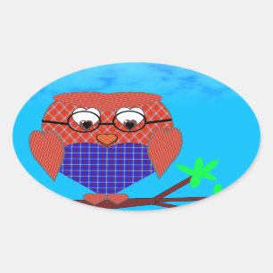 Tartan and Hearts Owl Oval Sticker