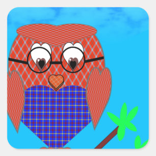 Tartan and Hearts Owl Square Sticker