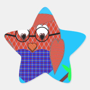 Tartan and Hearts Owl Star Sticker