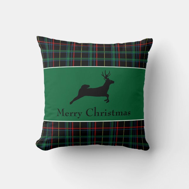 Tartan and Reindeer Christmas Cushion (Front)