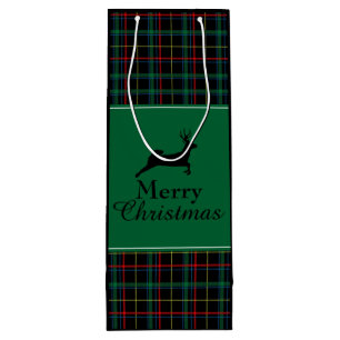 Tartan and Reindeer Christmas Wine Gift Bag