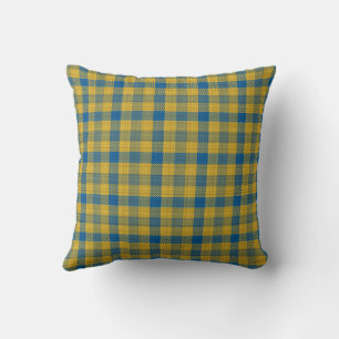 Tartan Background, Blue and Yellow, Cushion