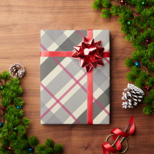 Tartan Balmoral Black Grey Beige Burgundy Wrapping Paper