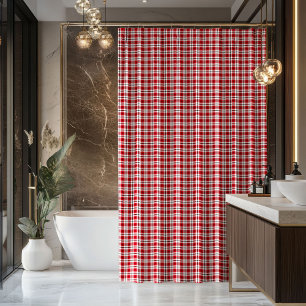 Tartan Bath Curtain Red Black Gift for Their Space