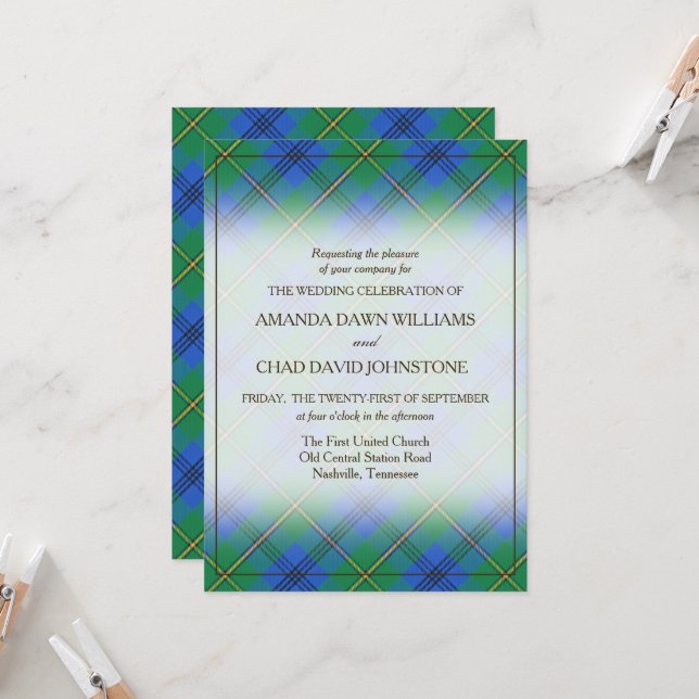 Tartan Beauty Clan Johnstone Johnston Plaid Invitation (Front/Back In Situ)