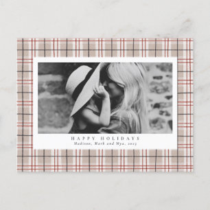Tartan Beige Plaid Photo Holiday Postcard