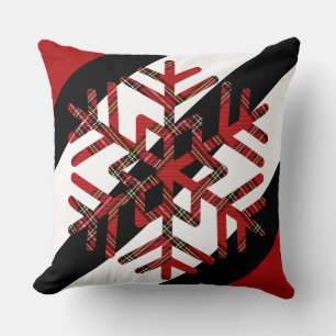 Tartan Big Snowflake In Red White and Black Cushion