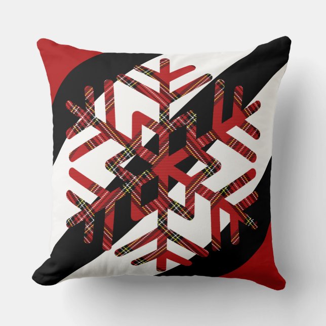 Tartan Big Snowflake In Red White and Black Cushion (Front)