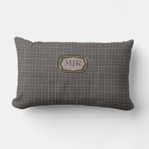 Tartan Blacks / Tans Scottish-style Plaid monogram Lumbar Cushion