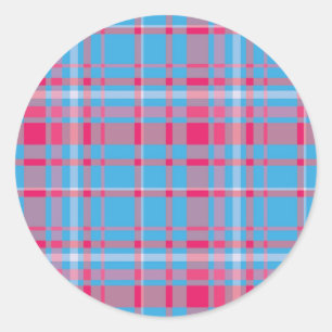 Tartan blue and red classic round sticker