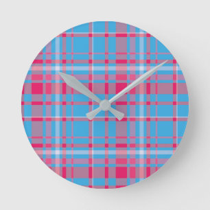 Tartan blue and red round clock