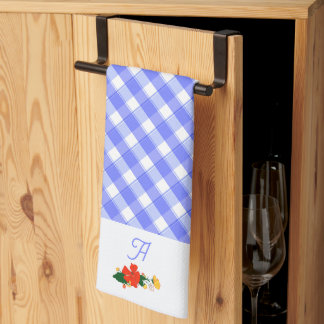 Tartan blue simple wildflower pattern tea towel